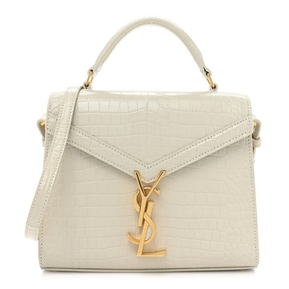 Saint Laurent Crocodile Embossed Mini Classic Monogram Cassandra Top Handle Crema Soft 1 of 11