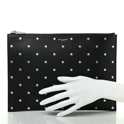Saint Laurent Calfskin Star Logo Zipped Tablet Pouch Black 2 of 7