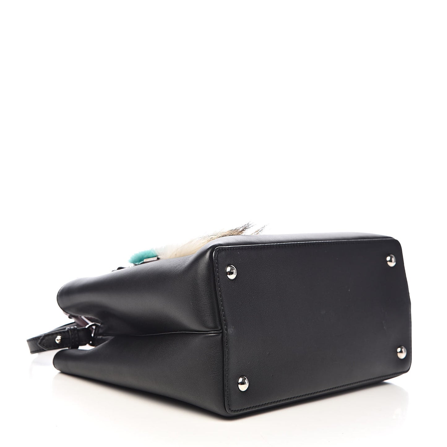 Vitello Dolce Fox Mink Bi-Color Monster Mirror Charm Petite 2Jours Tote Black Bordeaux Acquamarine