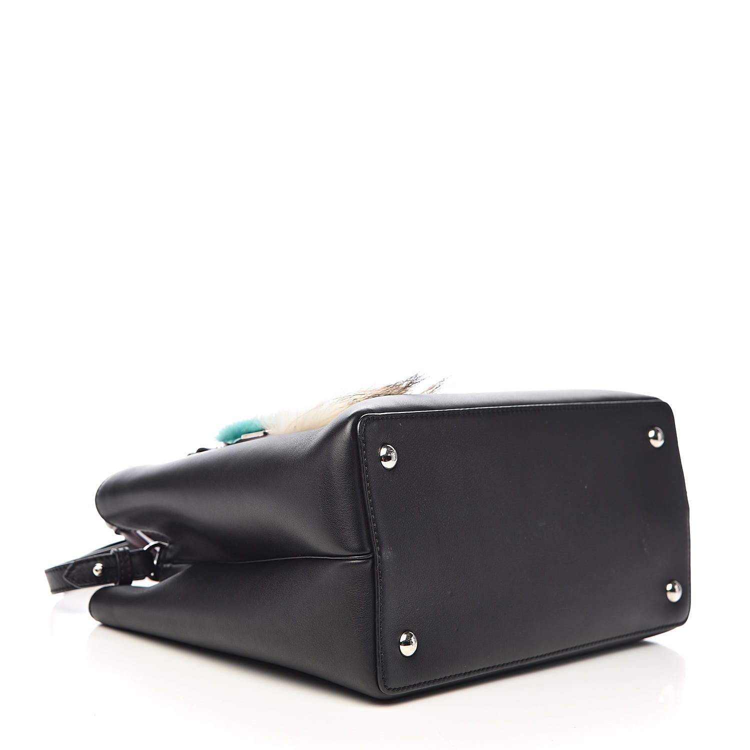 Fendi Vitello Dolce Fox Mink Bi-Color Monster Mirror Charm Petite 2Jours Tote Black Bordeaux Acquamarine 4 of 13