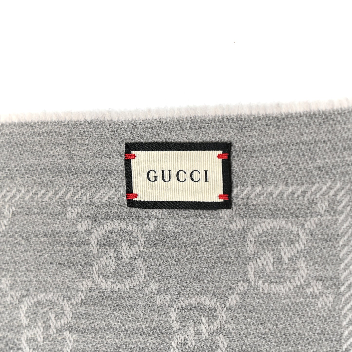 Wool Jacquard GG Monogram Sten Fringe Scarf Zinc Light Grey