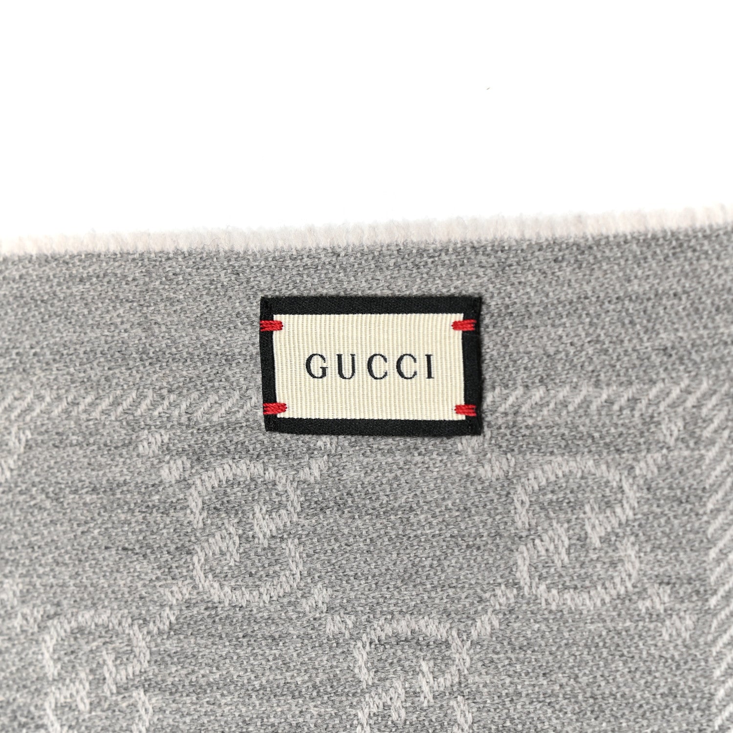 Gucci Wool Jacquard GG Monogram Sten Fringe Scarf Zinc Light Grey 3 of 4