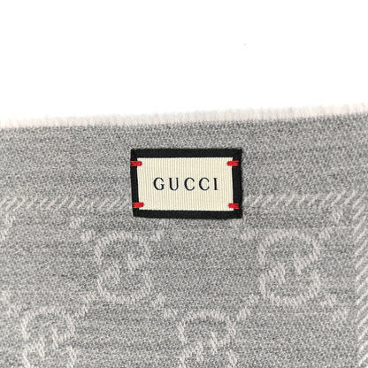 Gucci Wool Jacquard GG Monogram Sten Fringe Scarf Zinc Light Grey 3 of 4