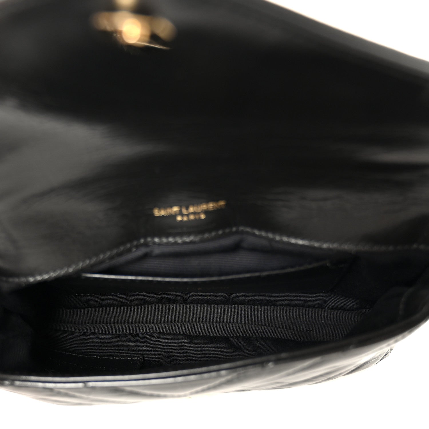 Saint Laurent Shiny Calfskin Matelasse Chevron Monogram Mini College Bag Black 5 of 11
