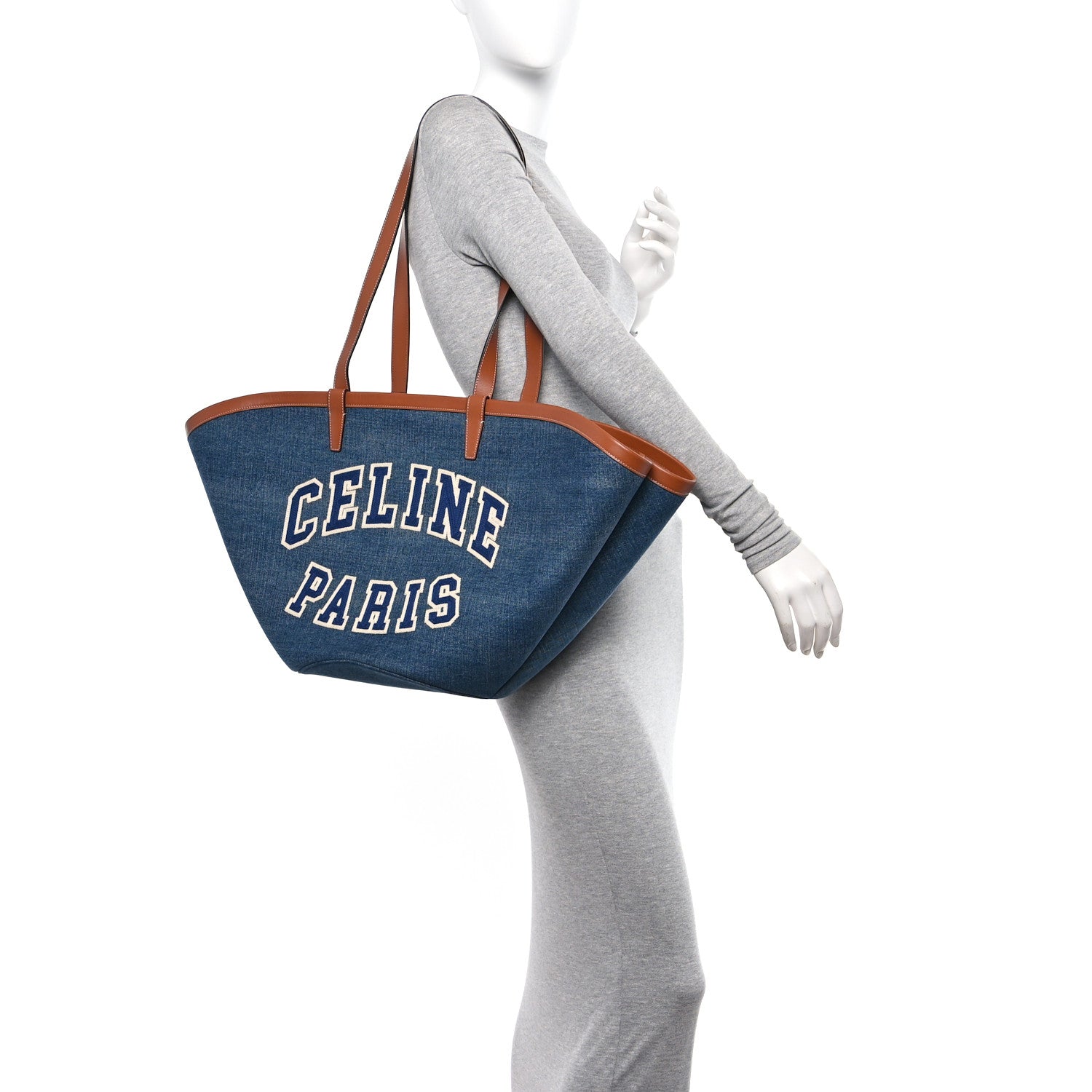 Celine Denim Calfskin Large Couffin Logo Tote Blue 2 of 10