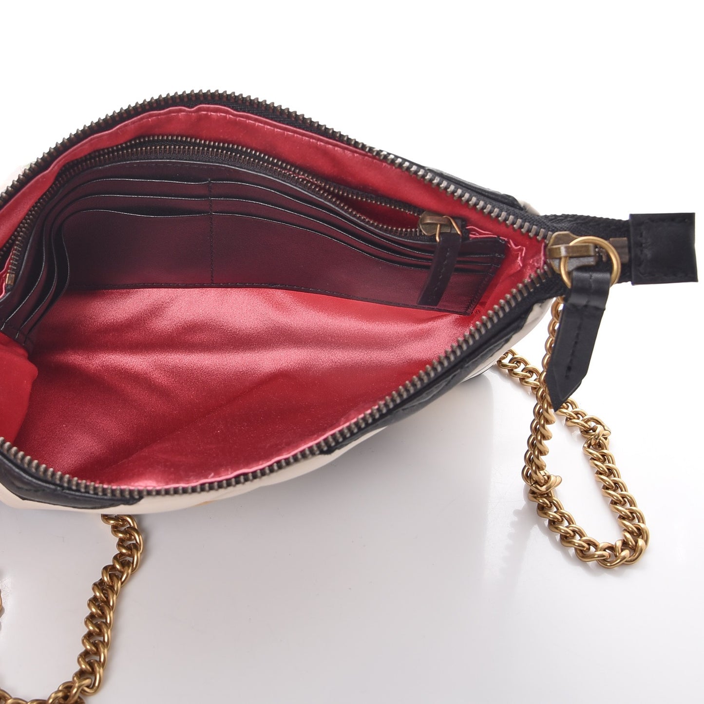 Calfskin Matelasse Mini GG Marmont Chain Bag Black White