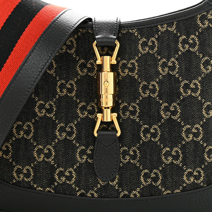 Gucci Jacquard Denim GG Monogram Small Jackie 1961 Hobo Black Ivory 8 of 10