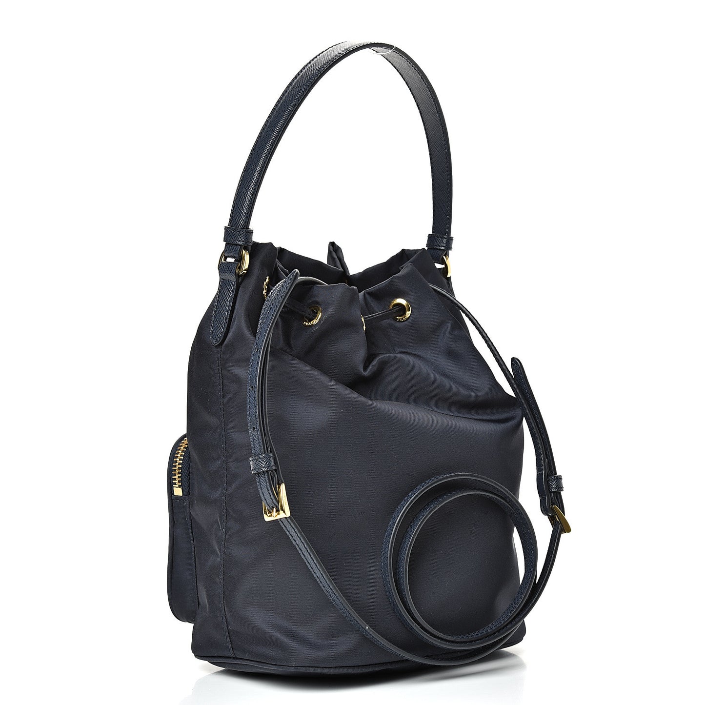 Saffiano Tessuto Nylon Mini Bucket Crossbody Bag Blue