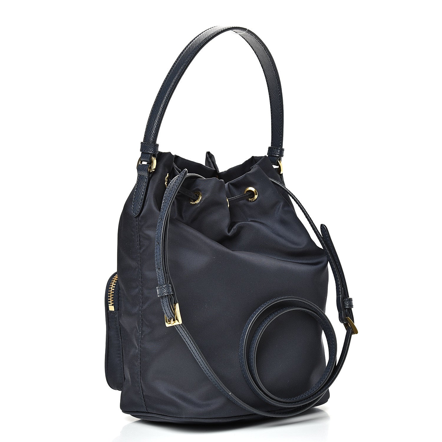 Prada Saffiano Tessuto Nylon Mini Bucket Crossbody Bag Blue 2 of 9