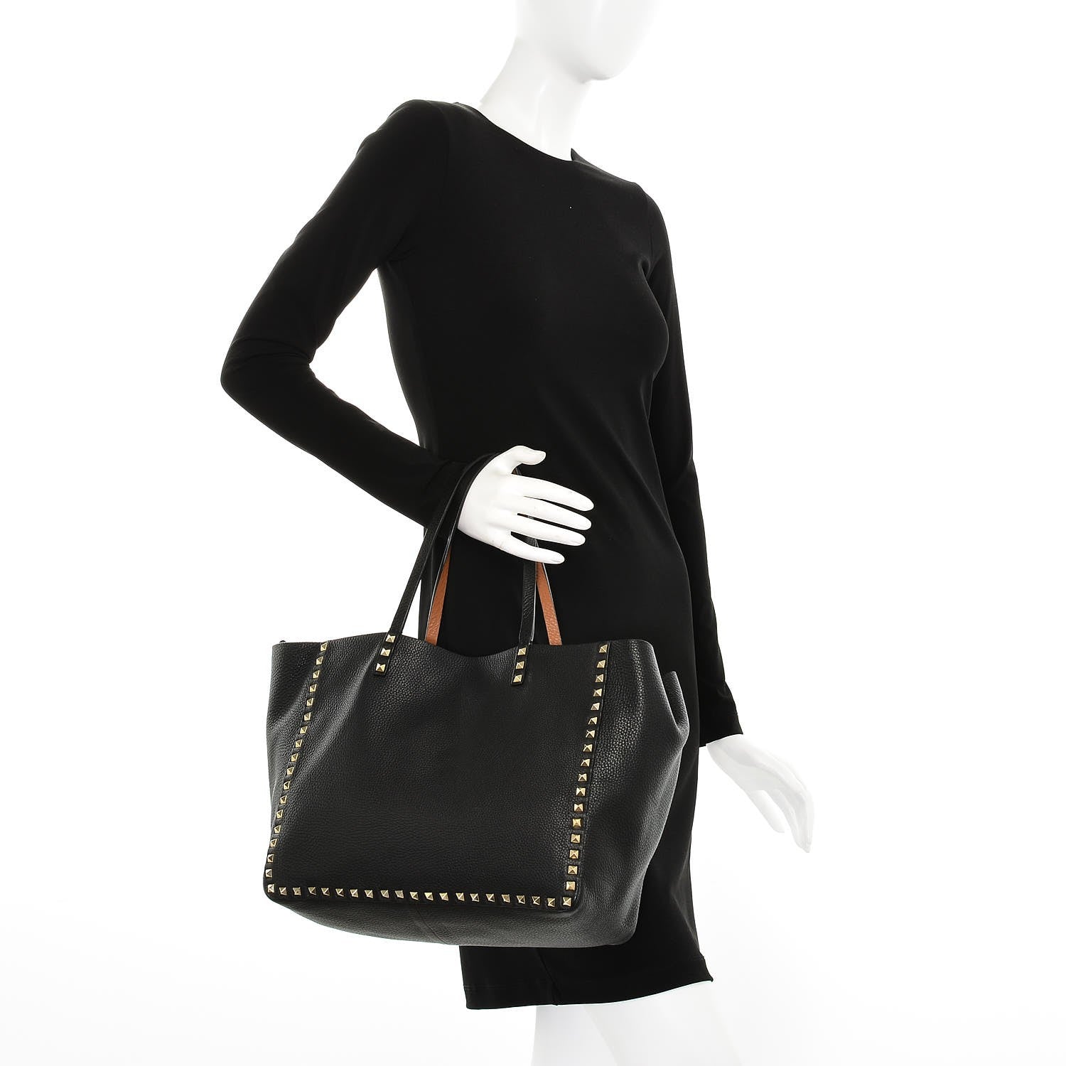 Valentino Garavani Pebbled Calfskin Medium Rockstud Reversible Tote Black Light Cuir 2 of 11