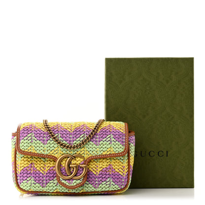 Gucci Woven Raffia Calfskin Super Mini GG Marmont Shoulder Bag Multicolor 11 of 11