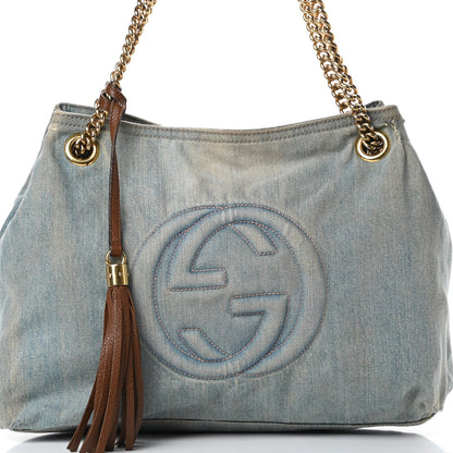 Gucci Denim Medium Soho Chain Shoulder Bag Blue 8 of 17