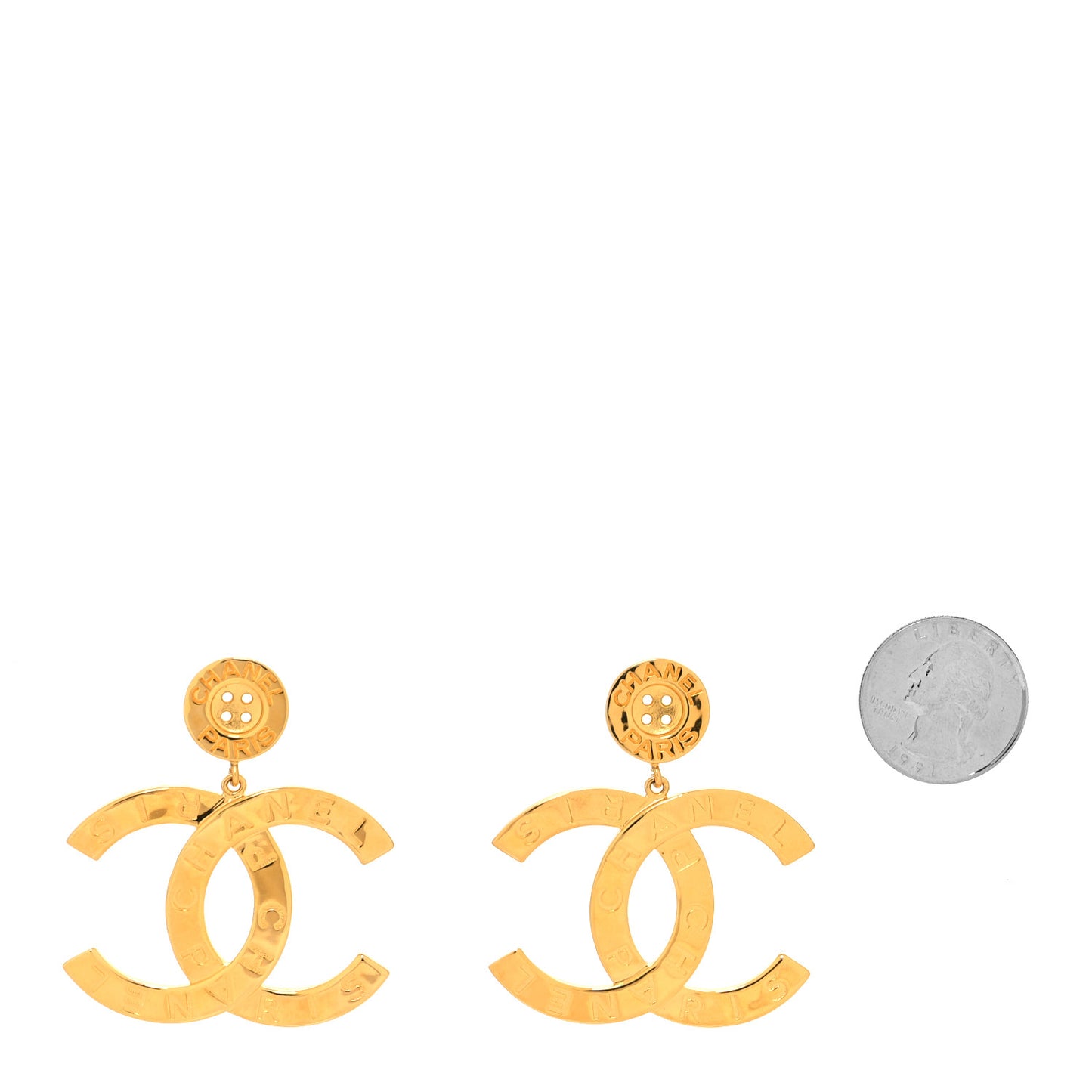 Metal Large Paris Button Earrings Gold