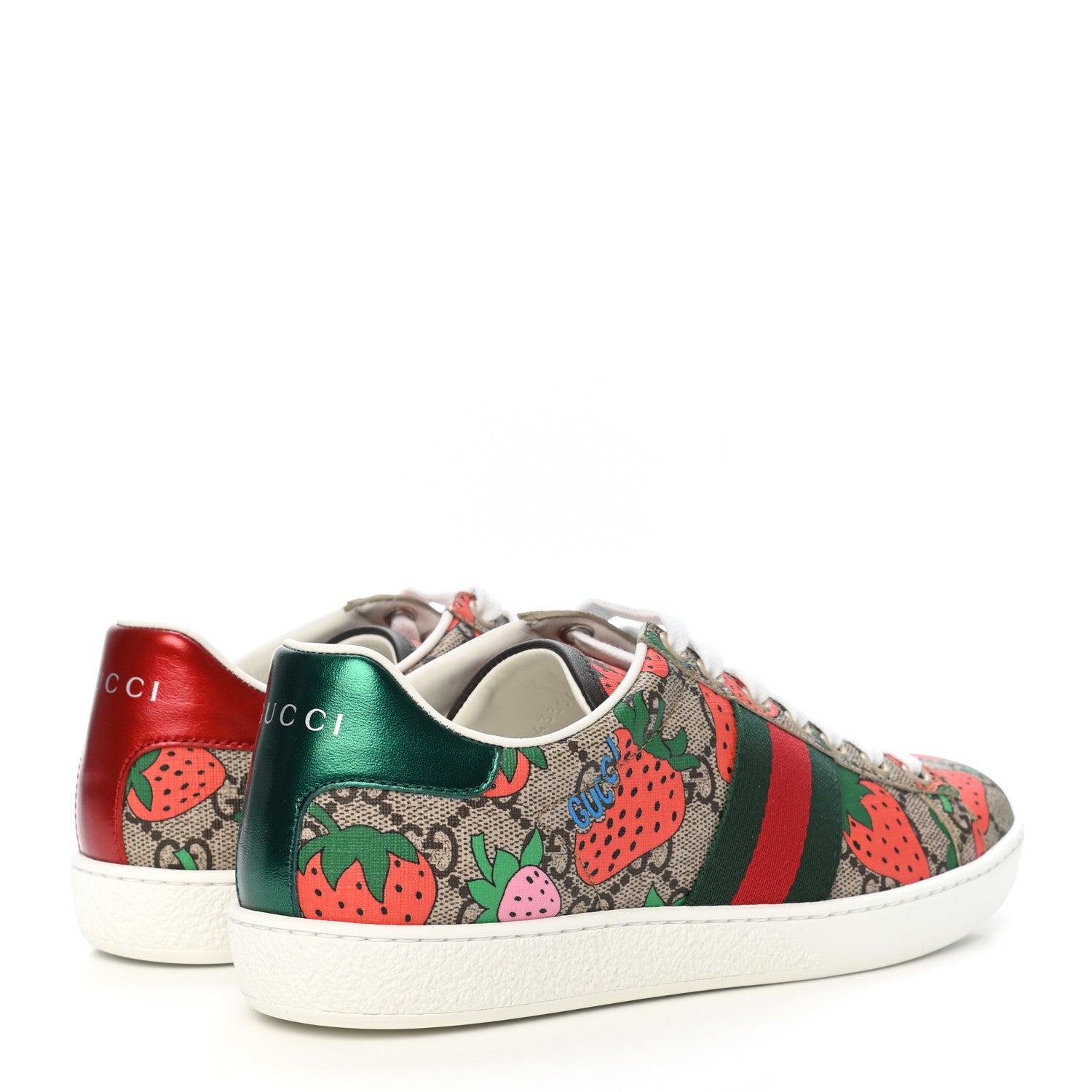 Gucci GG Supreme Monogram Strawberry Web Womens Ace Sneakers 35.5 Beige Multicolor Red Green 4 of 8