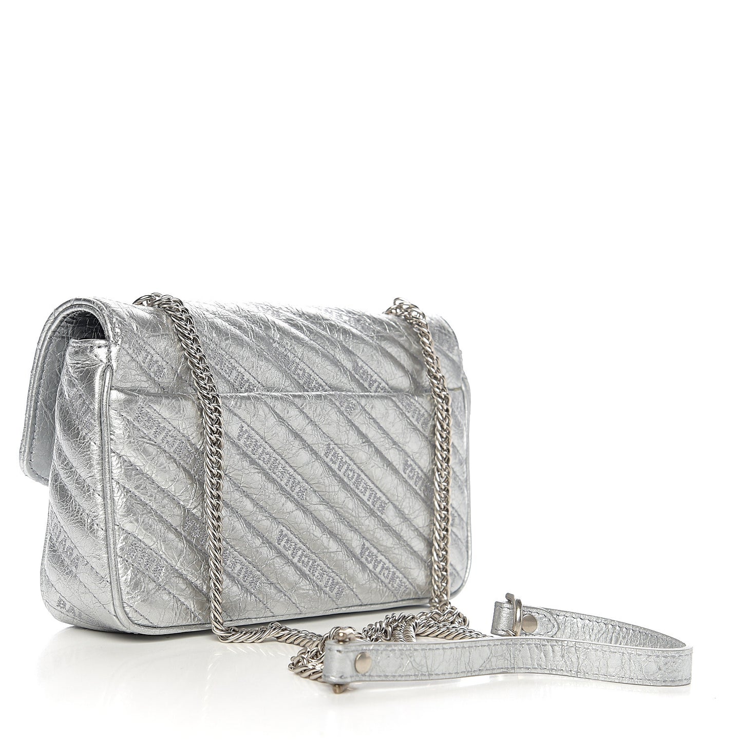 Metallic Arena Calfskin Logo Matelasse BB Chain Wallet Argent