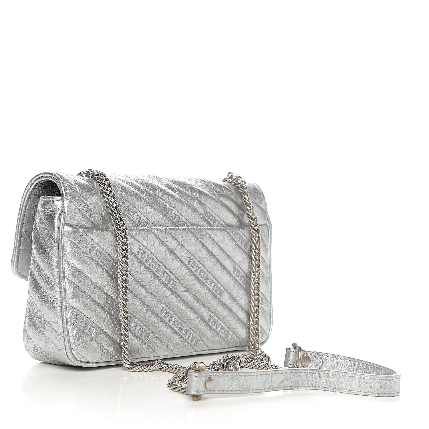 Balenciaga Metallic Arena Calfskin Logo Matelasse BB Chain Wallet Argent 2 of 8