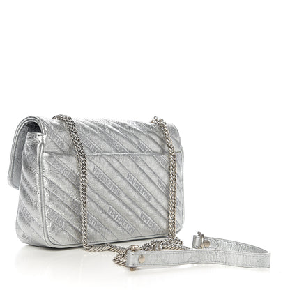 Balenciaga Metallic Arena Calfskin Logo Matelasse BB Chain Wallet Argent 2 of 8