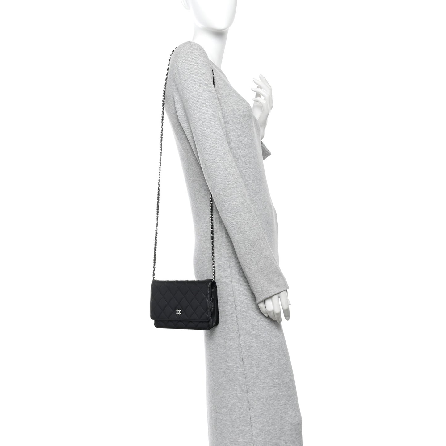 Lambskin Quilted Wallet On Chain WOC Black