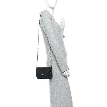Chanel Lambskin Quilted Wallet On Chain WOC Black 2 of 12