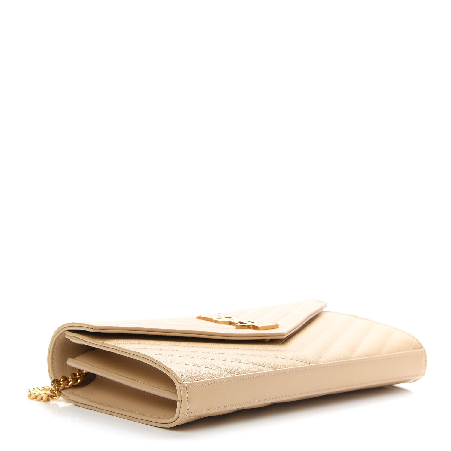 Saint Laurent Grain De Poudre Matelasse Chevron Monogram Chain Wallet Nude Powder 4 of 8