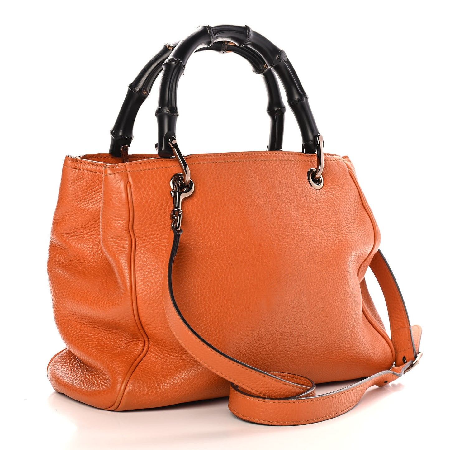 Calfskin Small Bamboo Shopper Tote Orange
