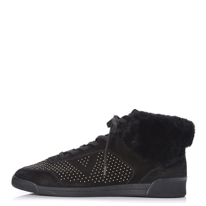 Louis Vuitton Suede Shearling Studded High Top Sneakers 41 Black 1 of 14