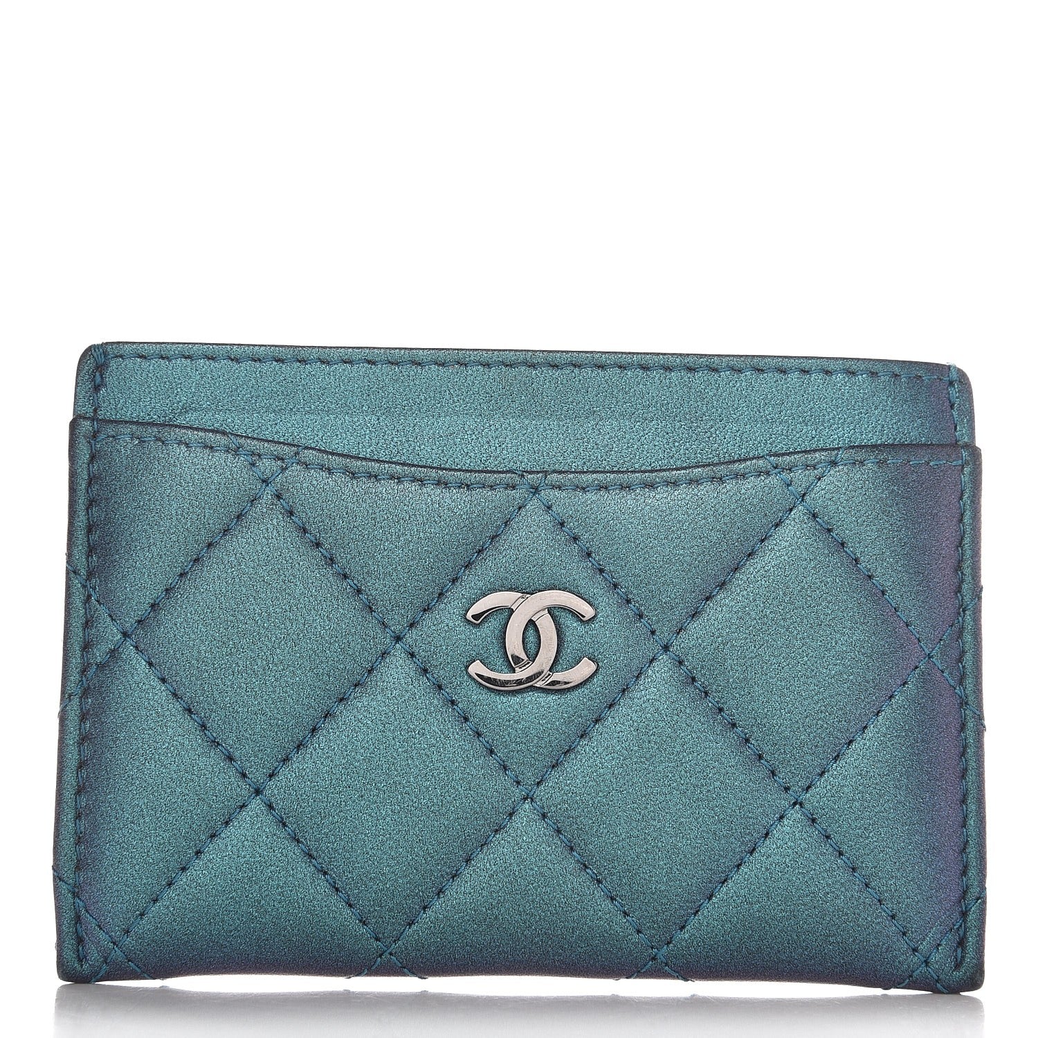 Chanel Metallic Lambskin Quilted Card Holder Turquoise 1 of 8