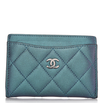 Chanel Metallic Lambskin Quilted Card Holder Turquoise 1 of 8