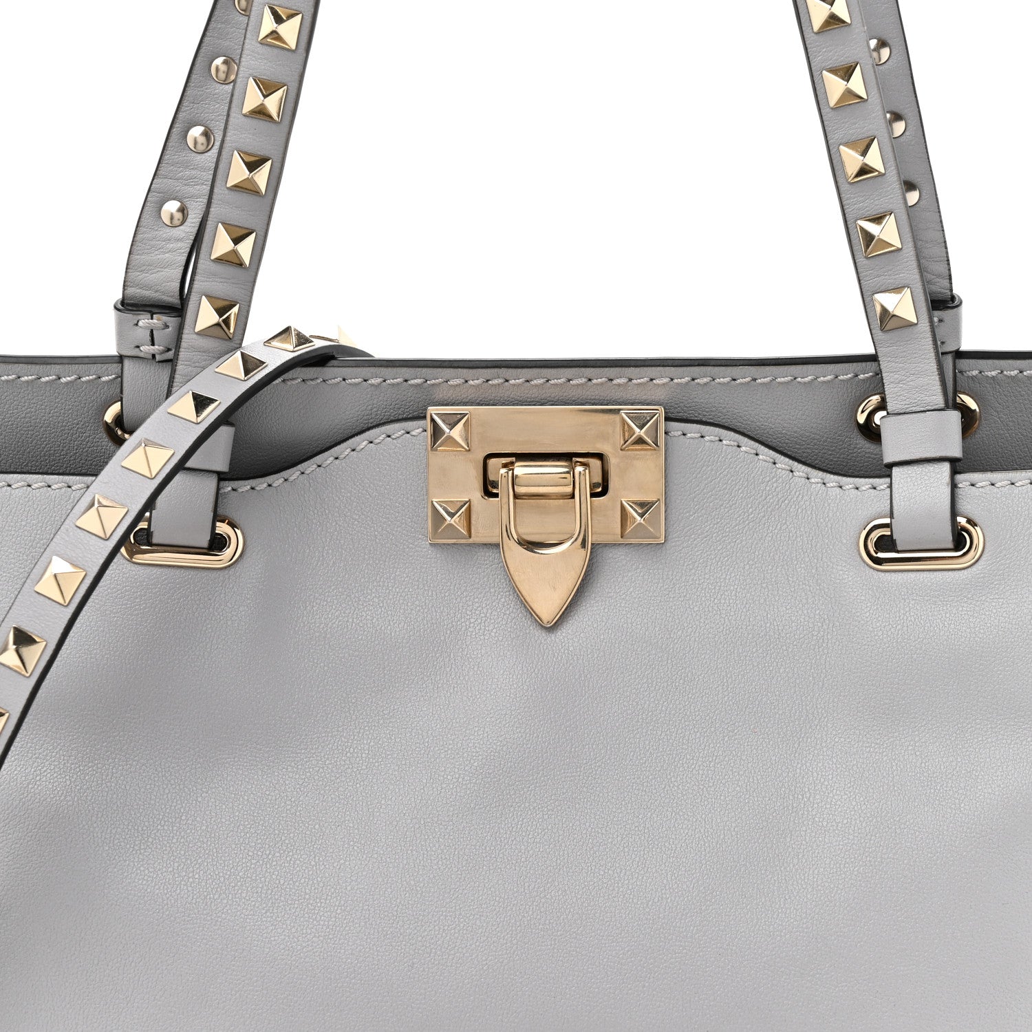 Valentino Garavani Vitello Small Rockstud Tote Grey 7 of 12