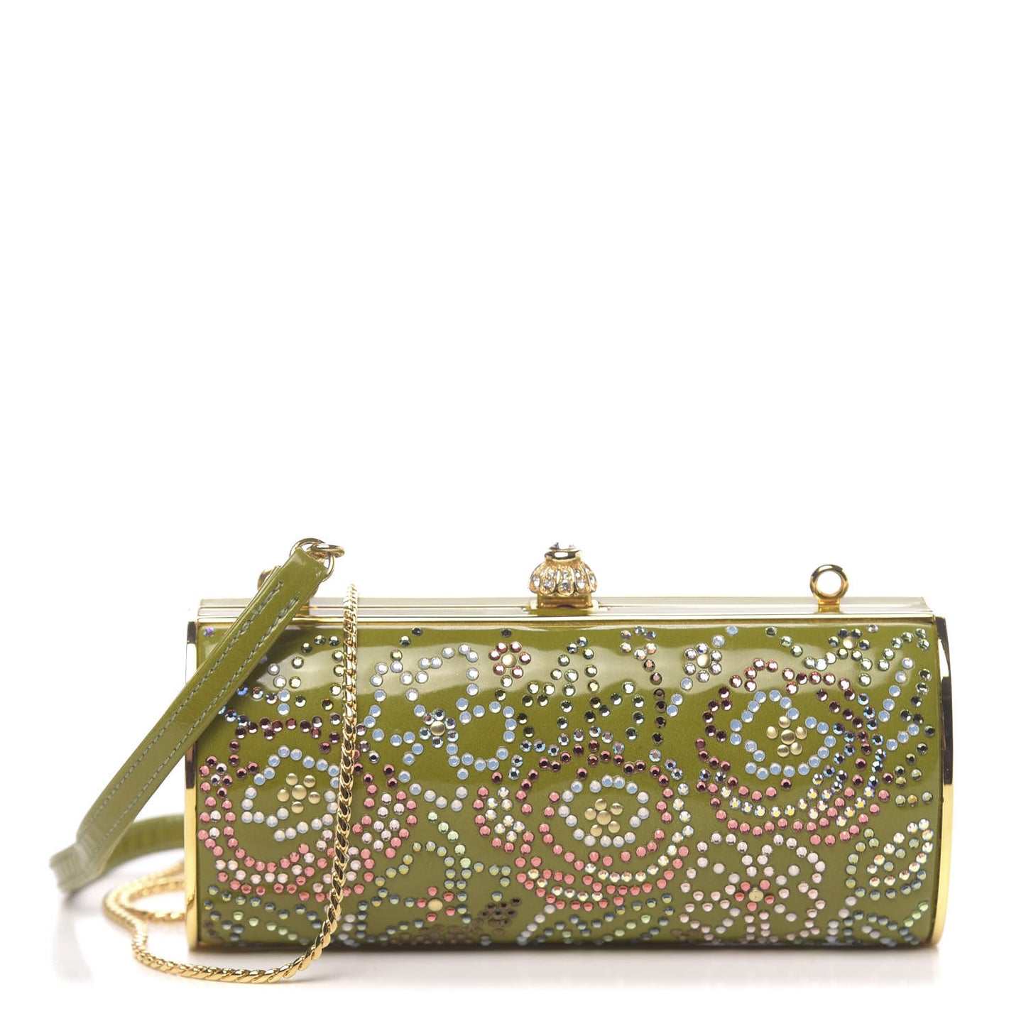 Patent Crystal Clutch Green Gold
