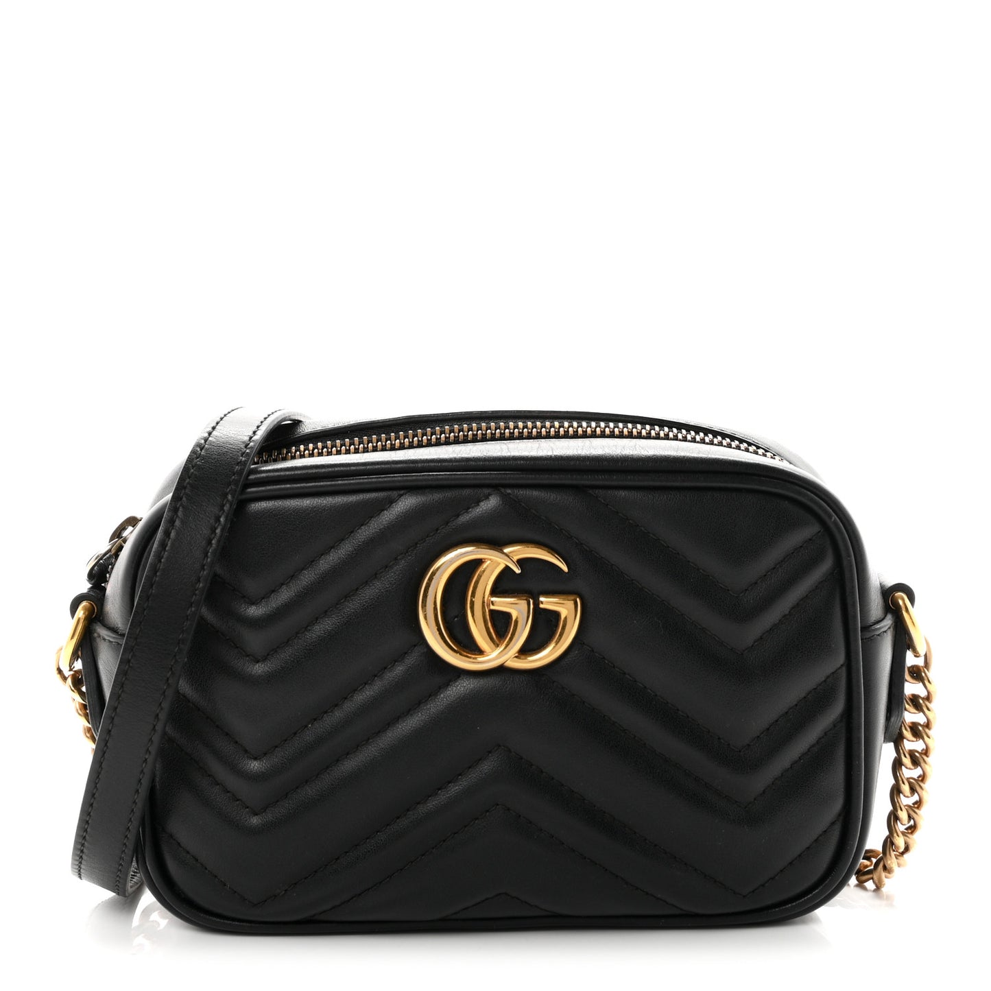 Calfskin Matelasse Mini GG Marmont Chain Shoulder Bag Black