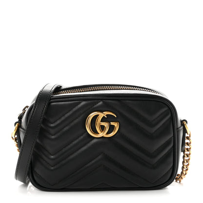 Gucci Calfskin Matelasse Mini GG Marmont Chain Shoulder Bag Black 1 of 10
