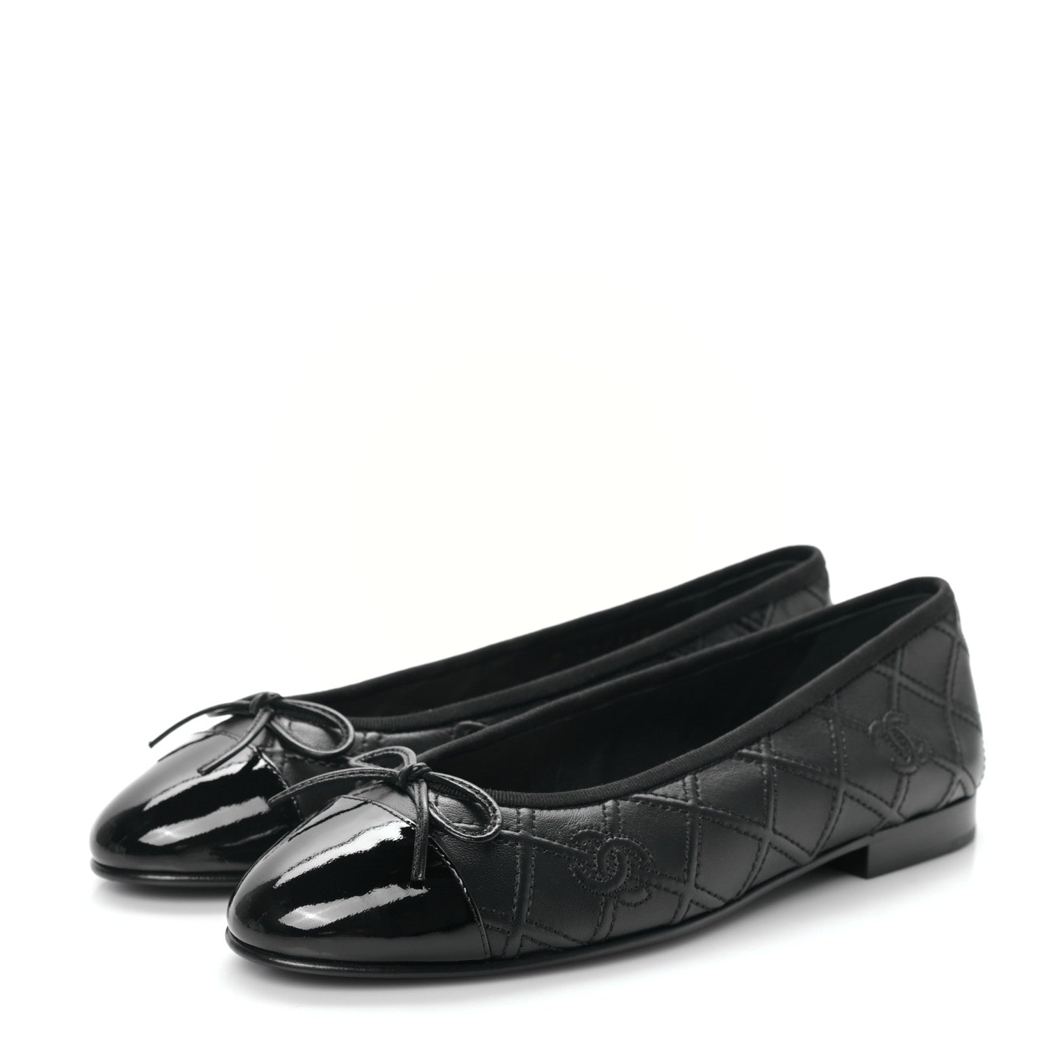 Chanel Lambskin Patent Double Stitched CC Cap Toe Ballerina Flats 38.5 Black 3 of 8