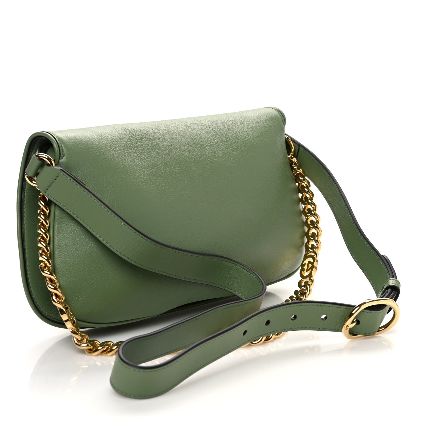 Roxy Calfskin Blondie Chain Shoulder Flap Bag Salamander Green