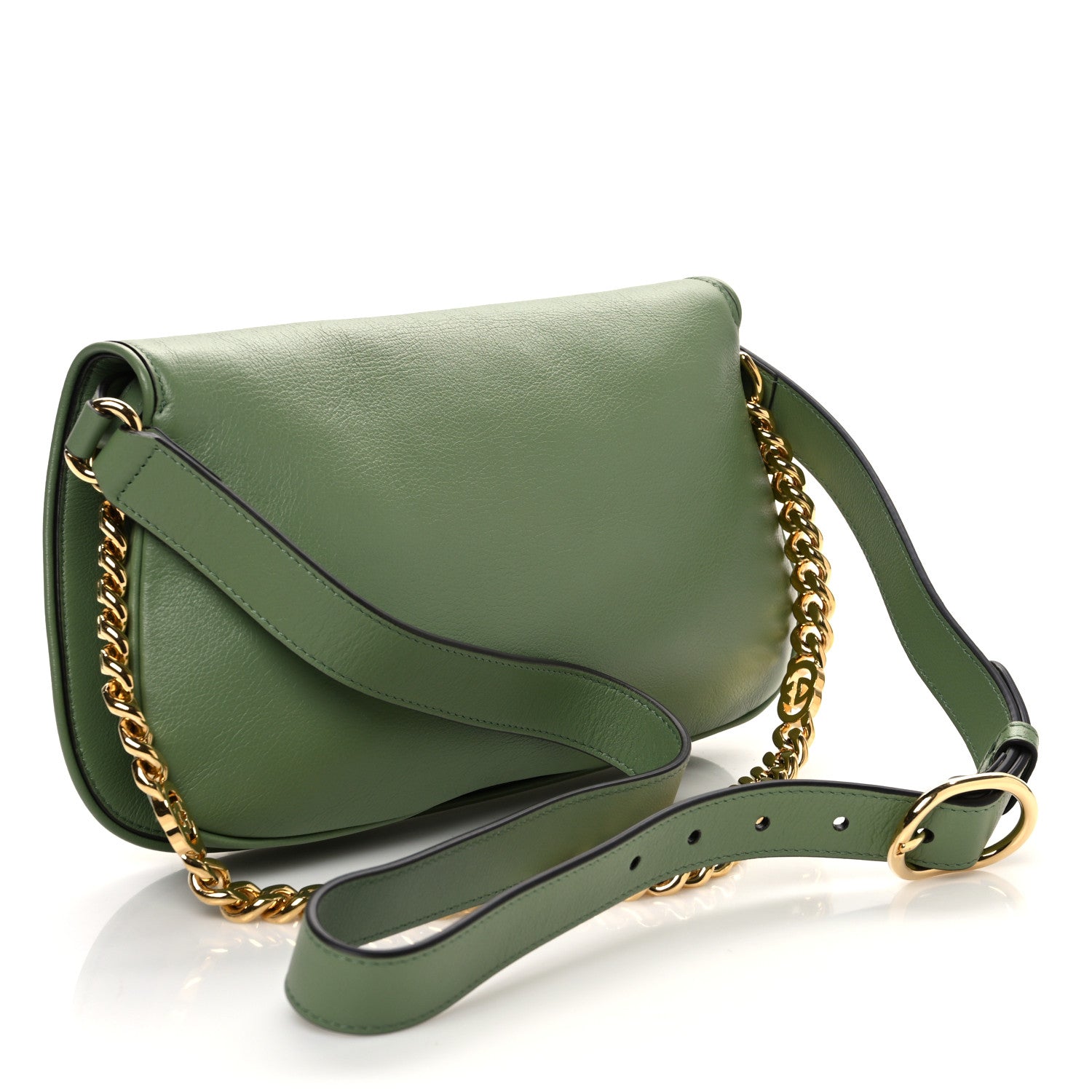 Gucci Roxy Calfskin Blondie Chain Shoulder Flap Bag Salamander Green 3 of 12