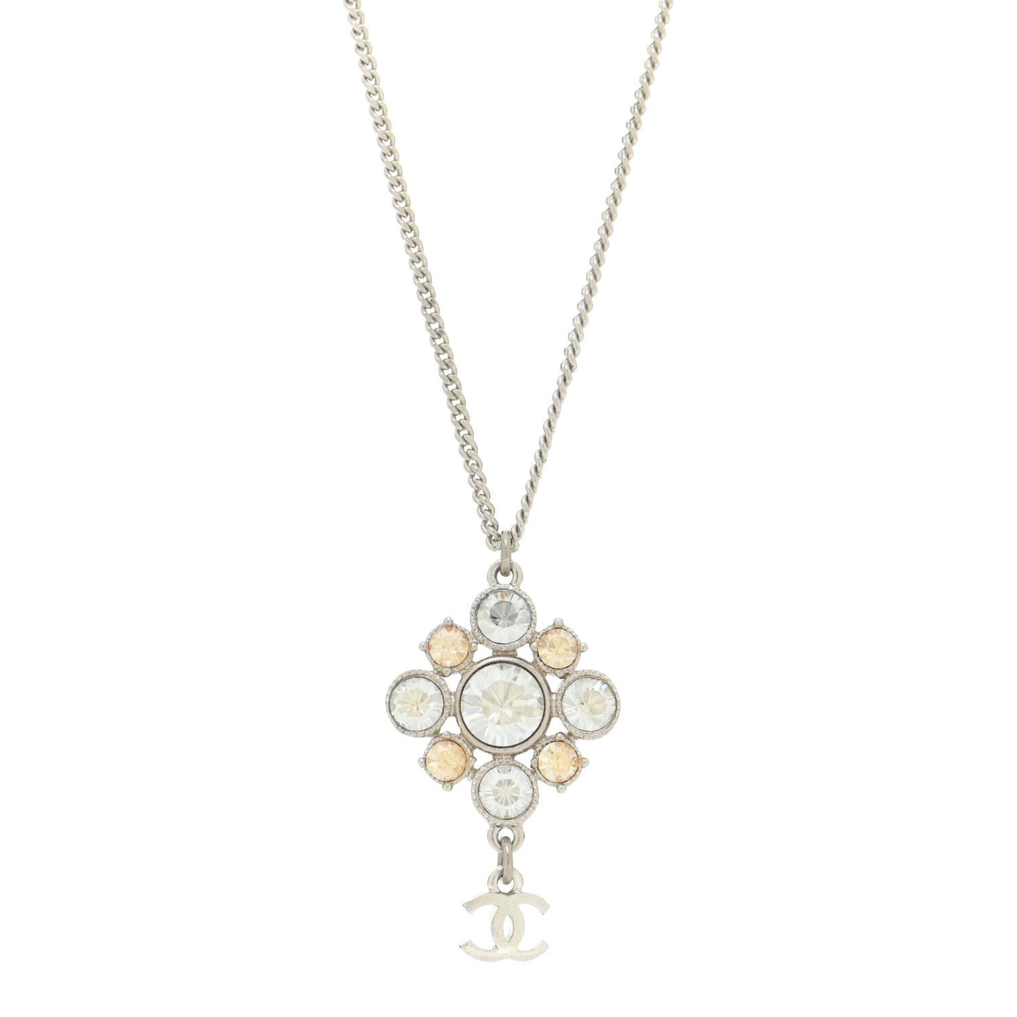 Crystal CC Drop Pendant Necklace Silver