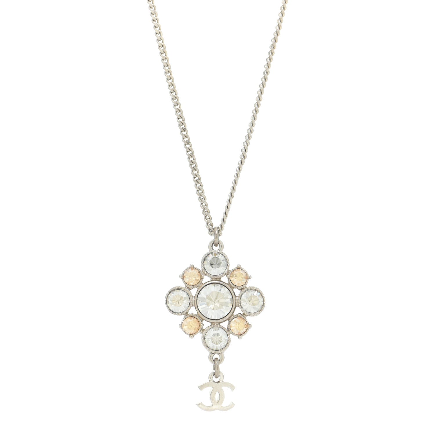 Chanel Crystal CC Drop Pendant Necklace Silver 1 of 6