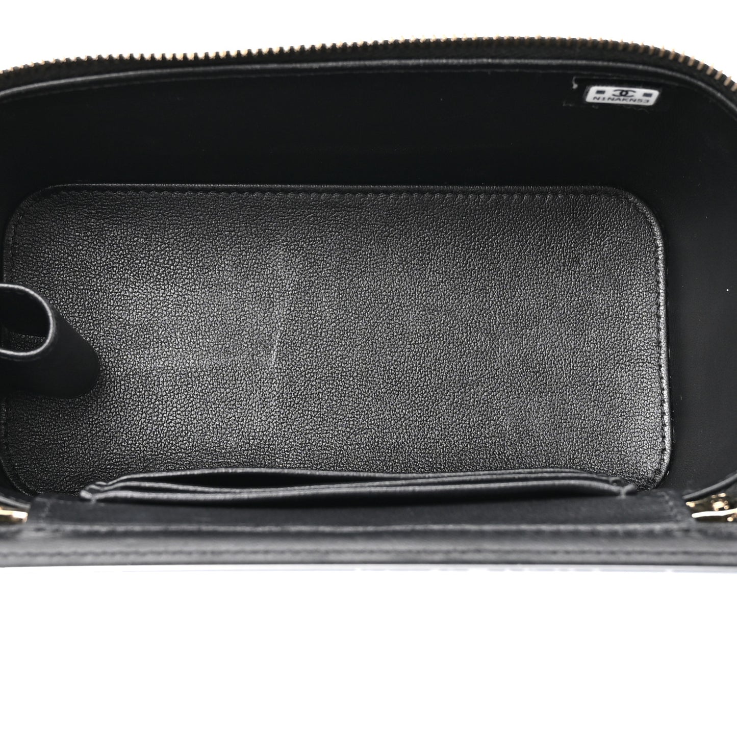 Lambskin Quilted Small Top Handle Vanity Case With Chain Black