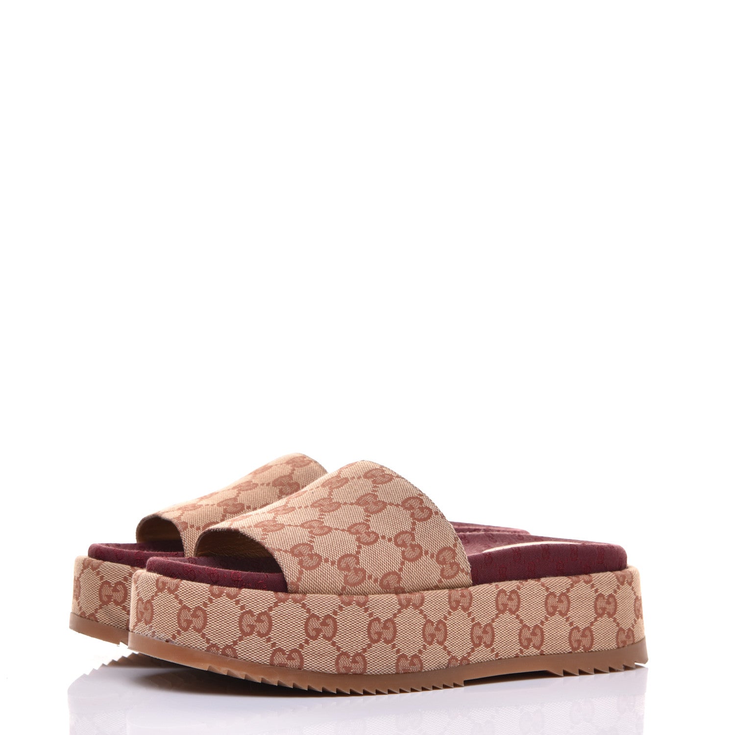 Gucci Canvas GG Monogram Angelina Platform Slide Sandals 38.5 Beige Ruggine 3 of 9