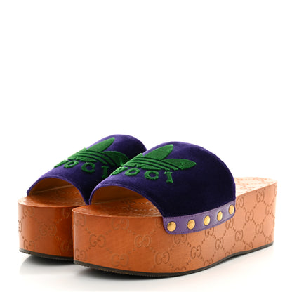Gucci X ADIDAS Soft Velvet Malaga Kid Womens Platform Sandals 39.5  Iris Extreme 4 of 14