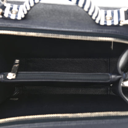 Chanel Caviar Quilted Striped Medium CC Filigree Vanity Case Navy White 5 of 11