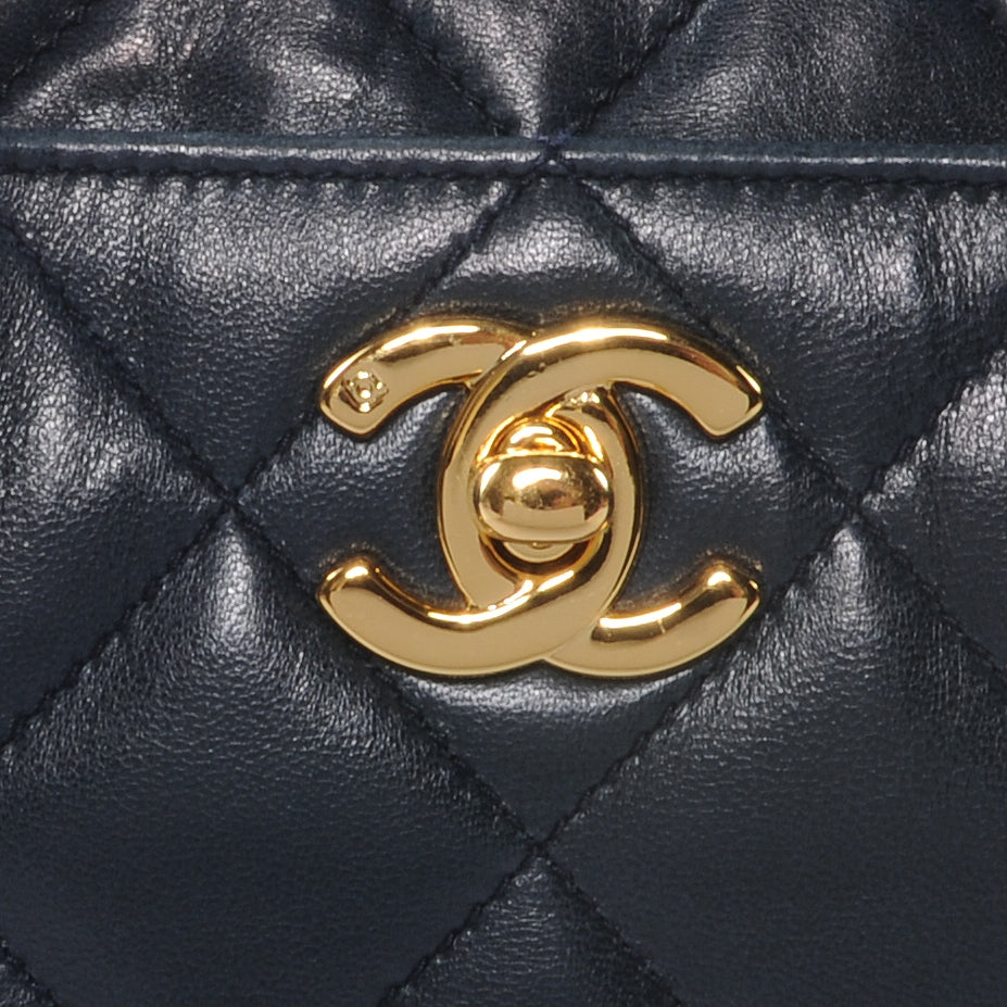 Lambskin Quilted Camera Case Navy