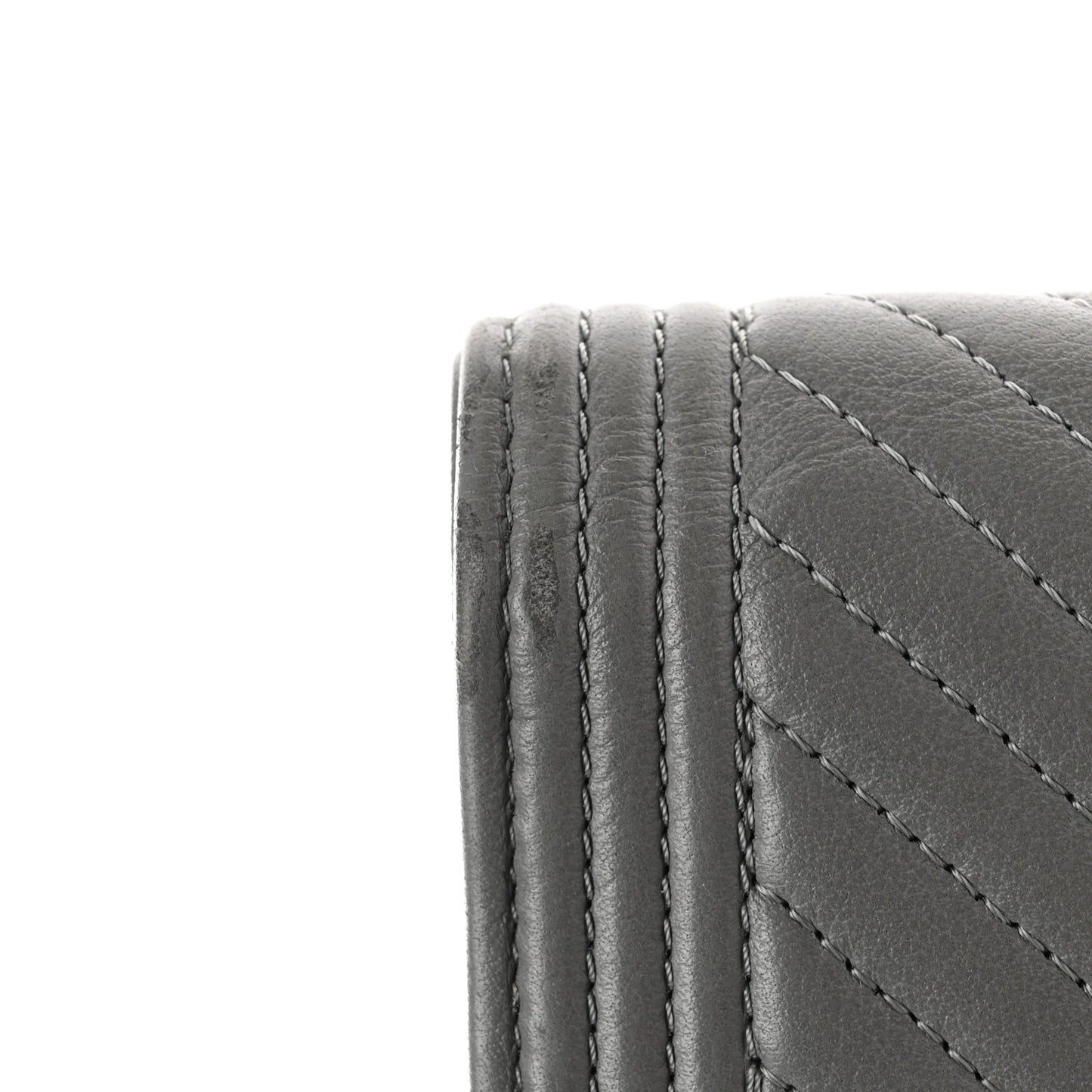 Calfskin Chevron Quilted Boy Yen Wallet Grey