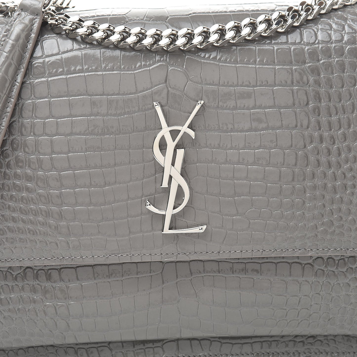 Calfskin Crocodile Embossed Large Monogram Sunset Fog