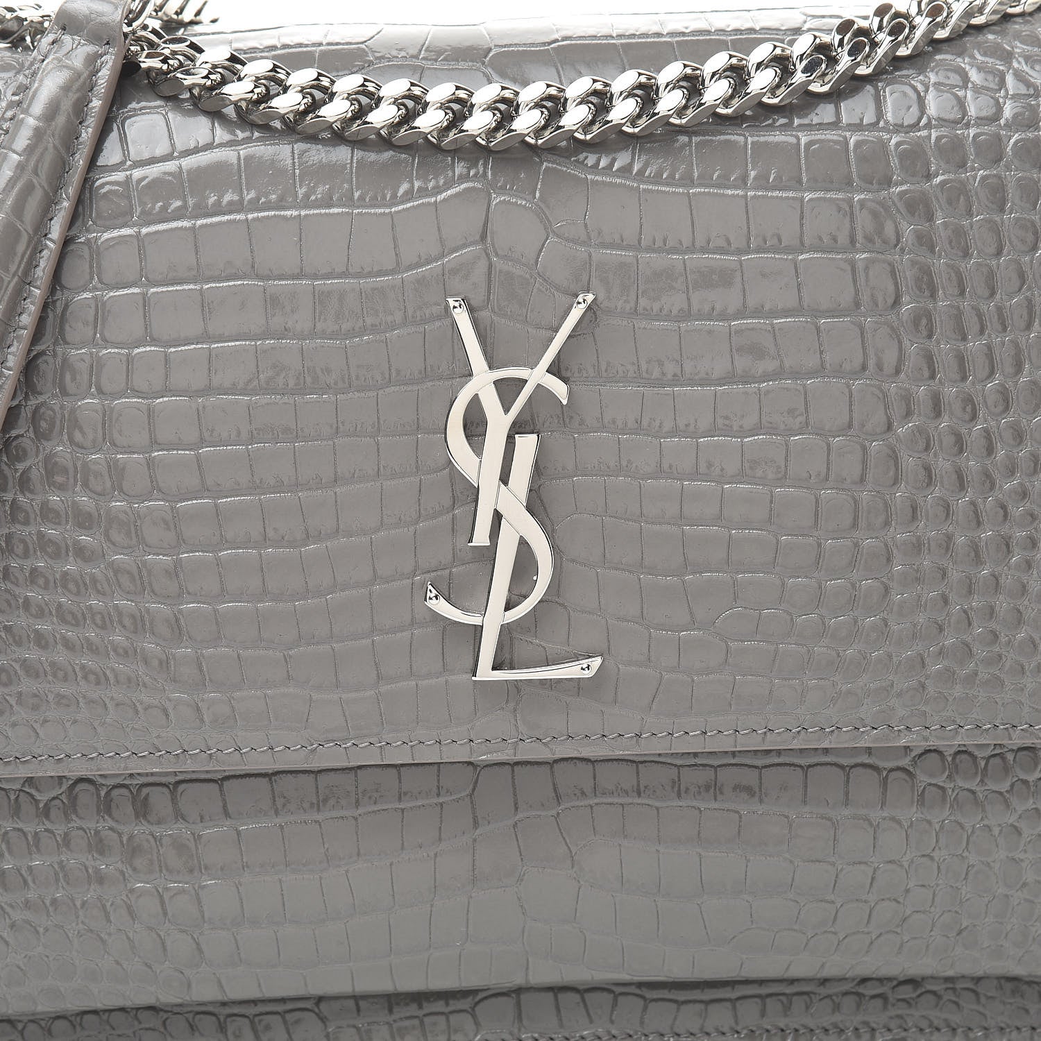 Saint Laurent Calfskin Crocodile Embossed Large Monogram Sunset Fog 8 of 10