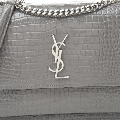 Saint Laurent Calfskin Crocodile Embossed Large Monogram Sunset Fog 8 of 10