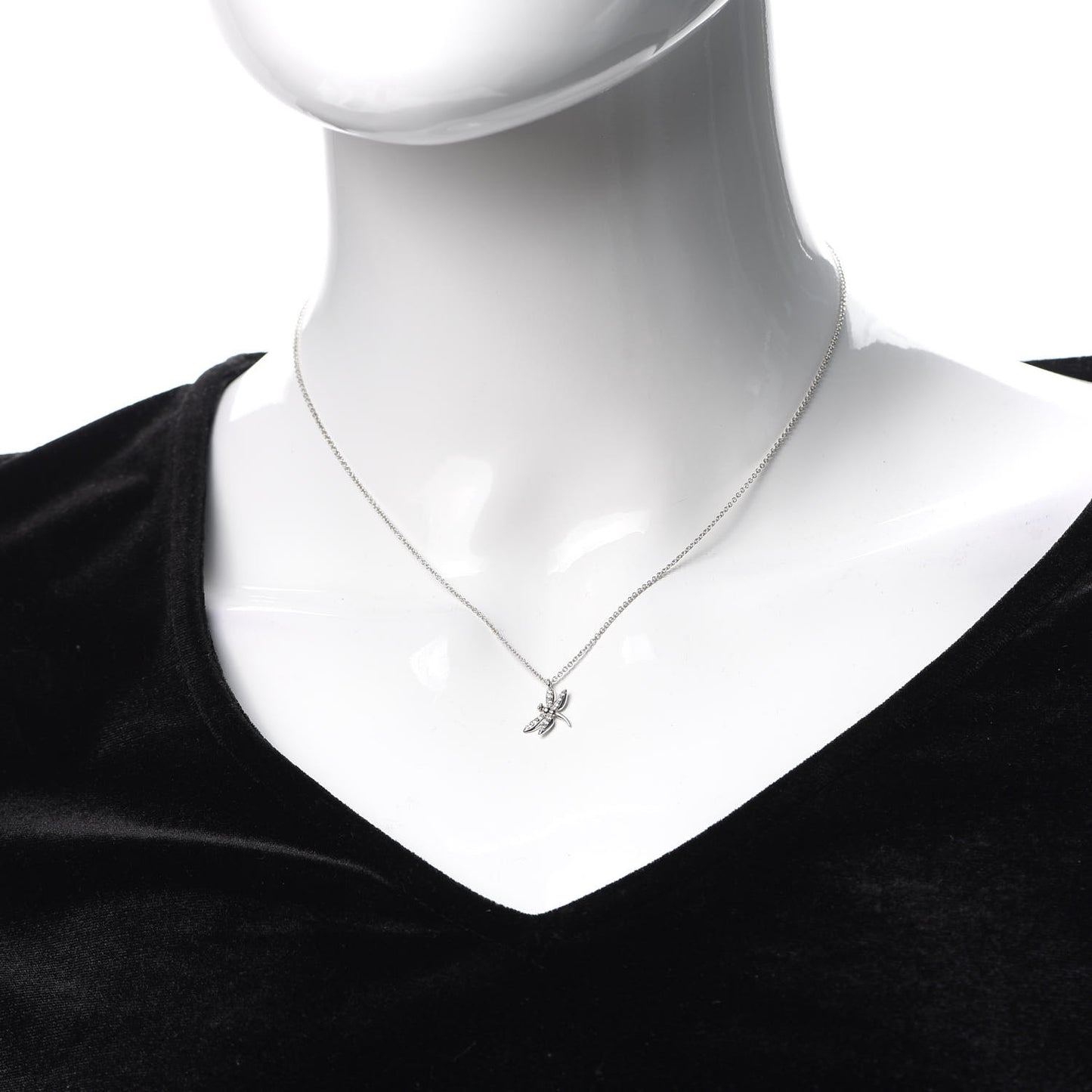18K White Gold Diamond Enchant Dragonfly Pendant Necklace