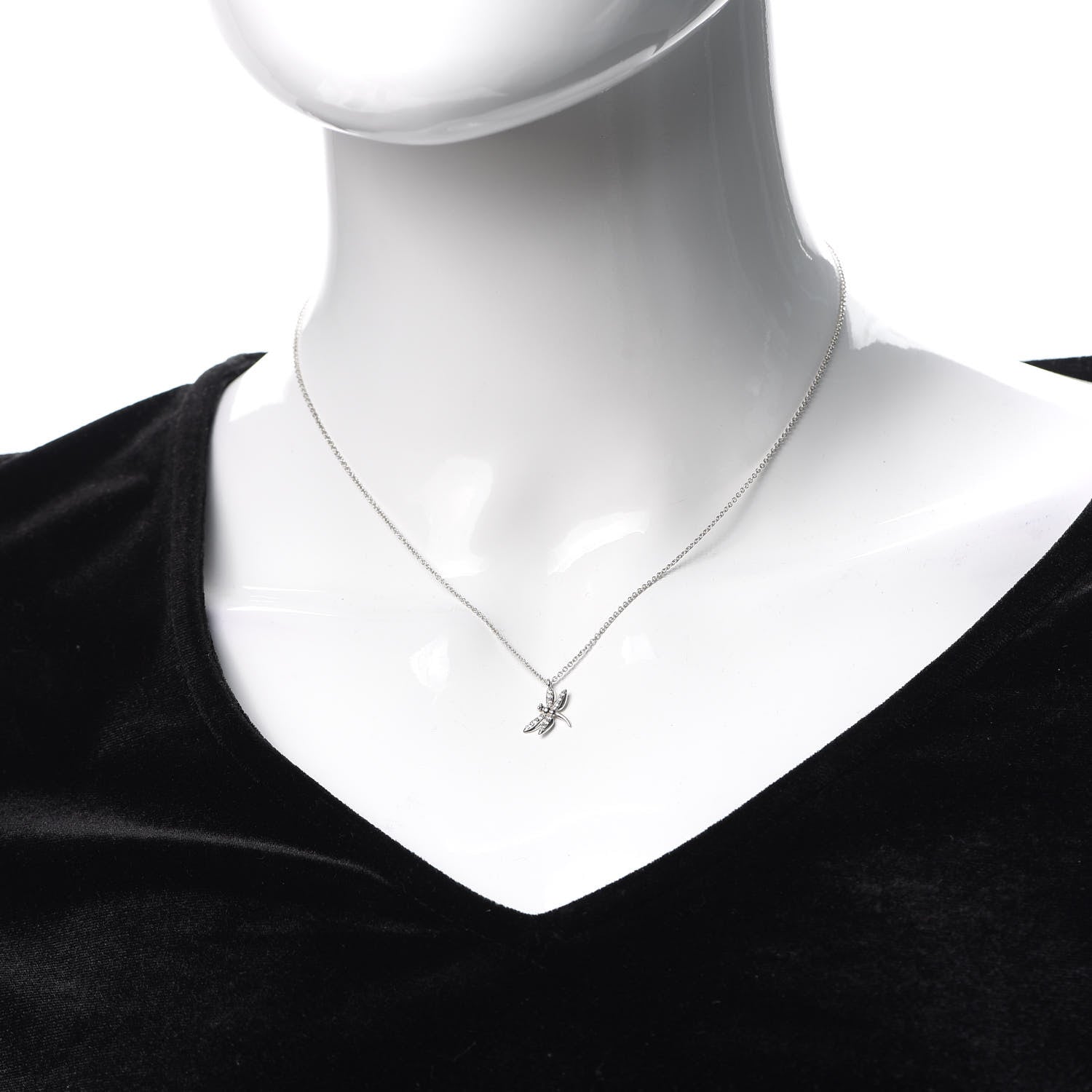 Tiffany 18K White Gold Diamond Enchant Dragonfly Pendant Necklace 2 of 5