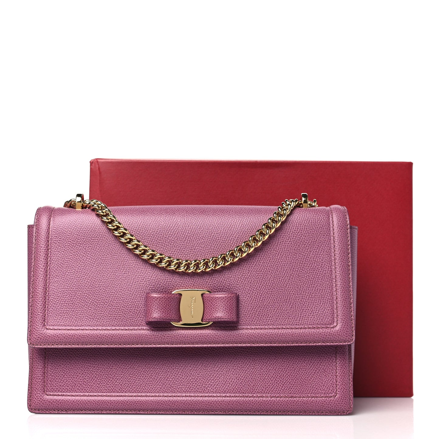 Pebble Calfskin Ginny Vara Bow Shoulder Bag Mauve