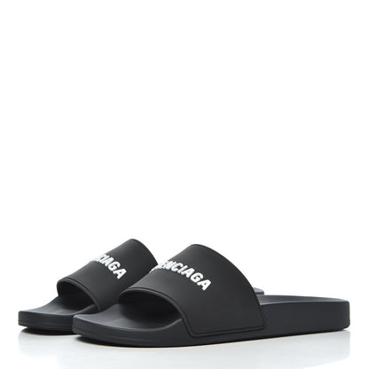 Balenciaga PVC Logo Mens Pool Slide Sandals 42 Black White 3 of 9